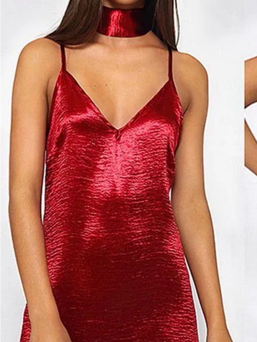 Boohoo Red Satin Slip Dress with Matching Choker